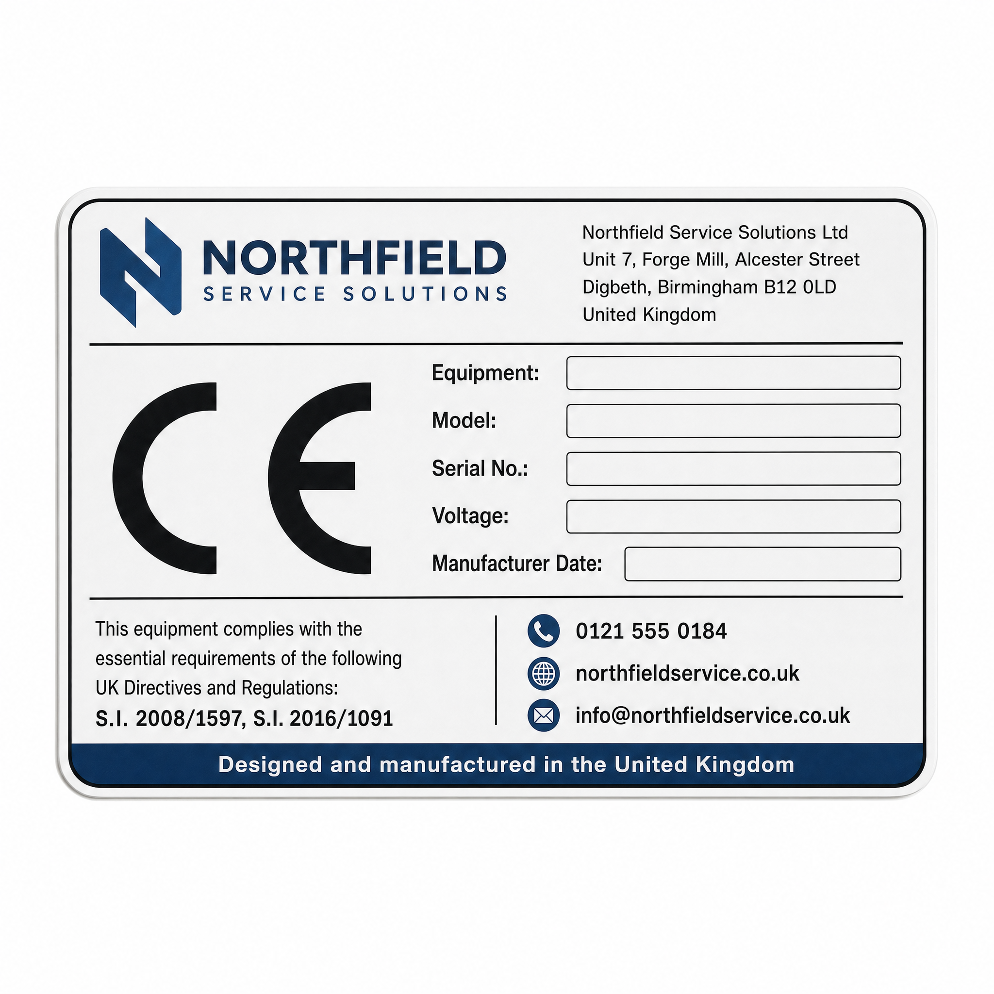 CE Marking Labels custom printed label UK easy-to-read customised service label example