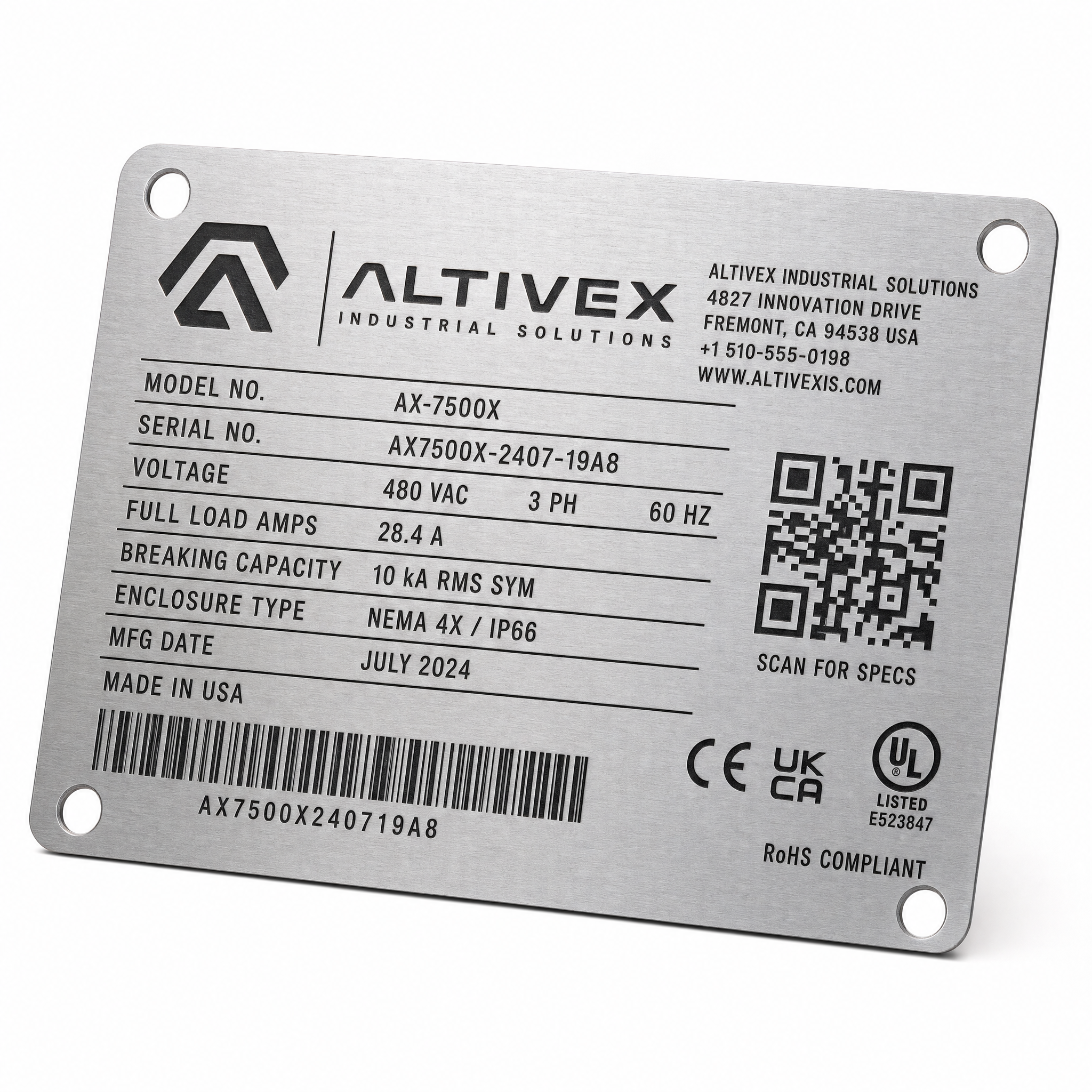Machine Rating Plates sample custom design