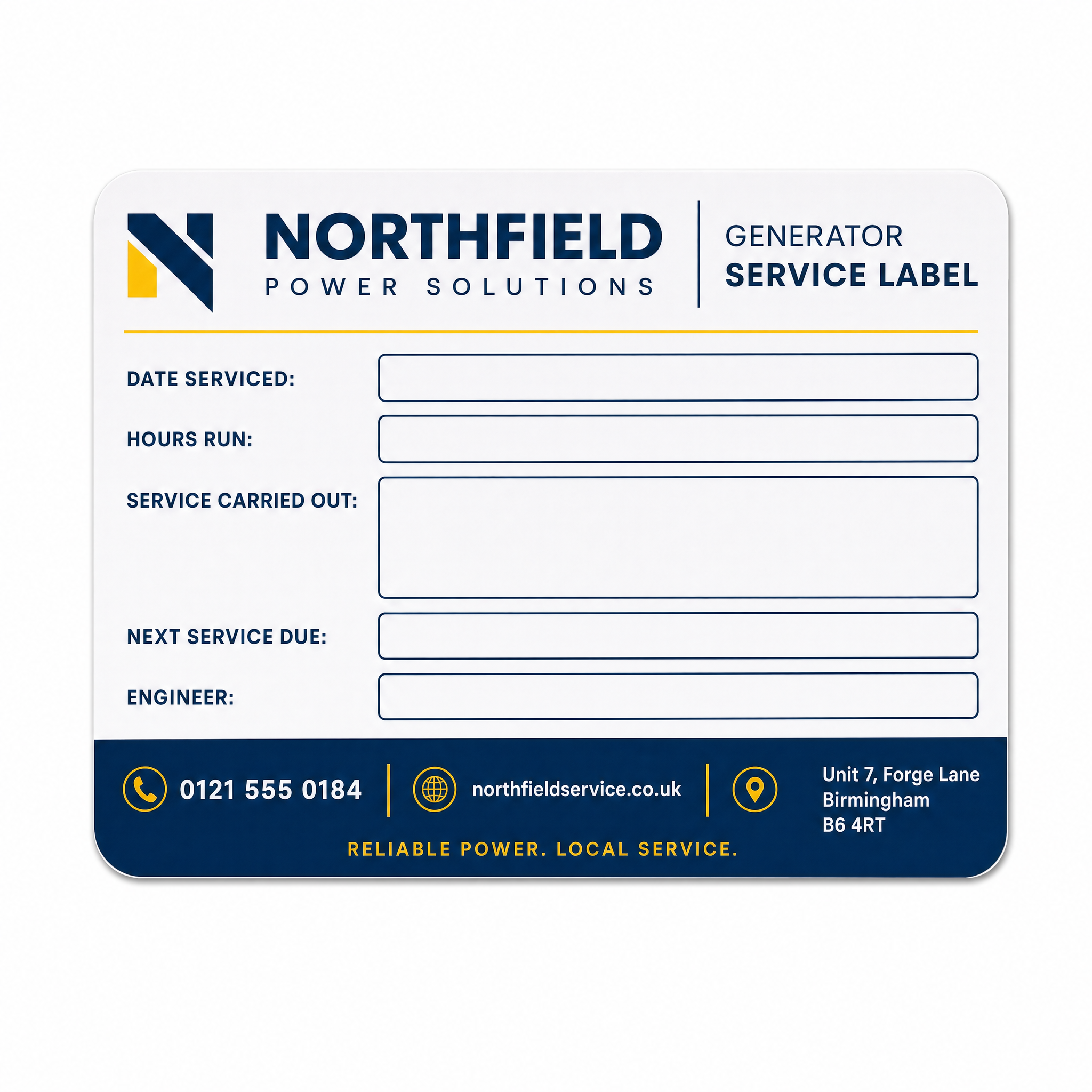 Generator Service Labels custom design example