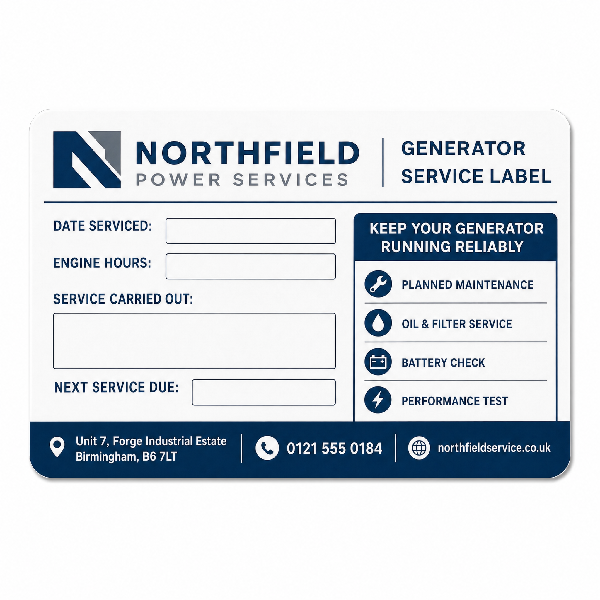 Generator Service Labels product detail view