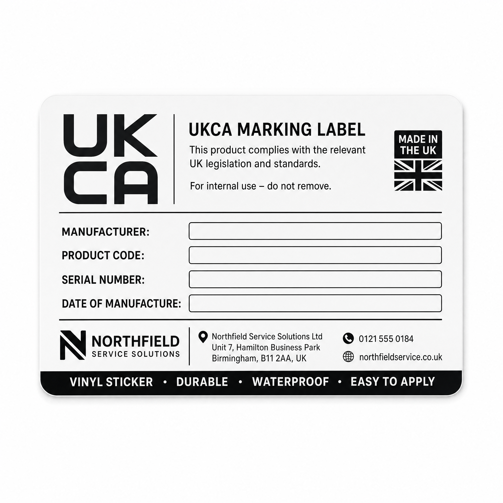 UKCA Marking Labels custom printed label UK easy-to-read customised service label example