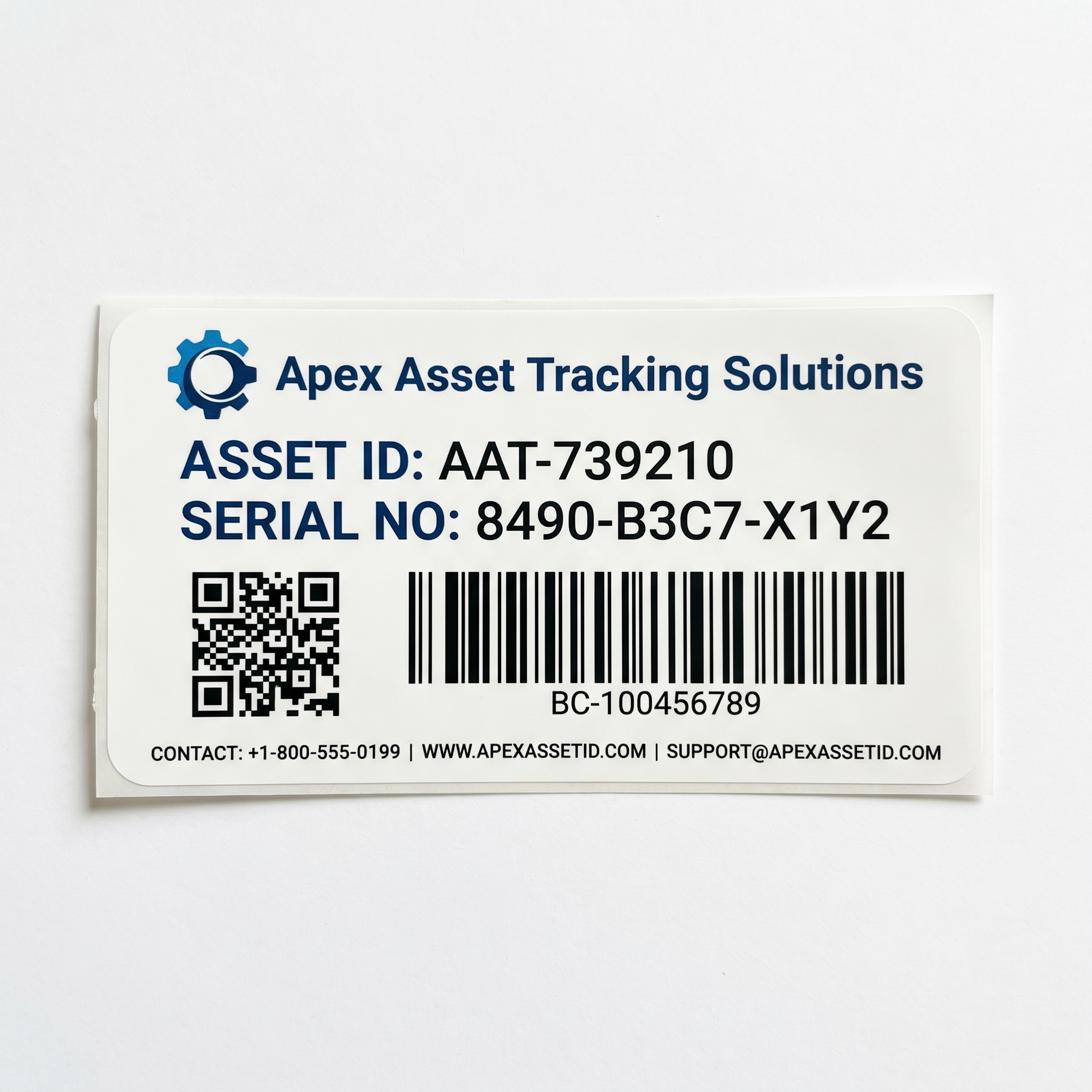 Custom Property ID Labels custom printed self-adhesive vinyl label sticker with fictional branded design on a white background
