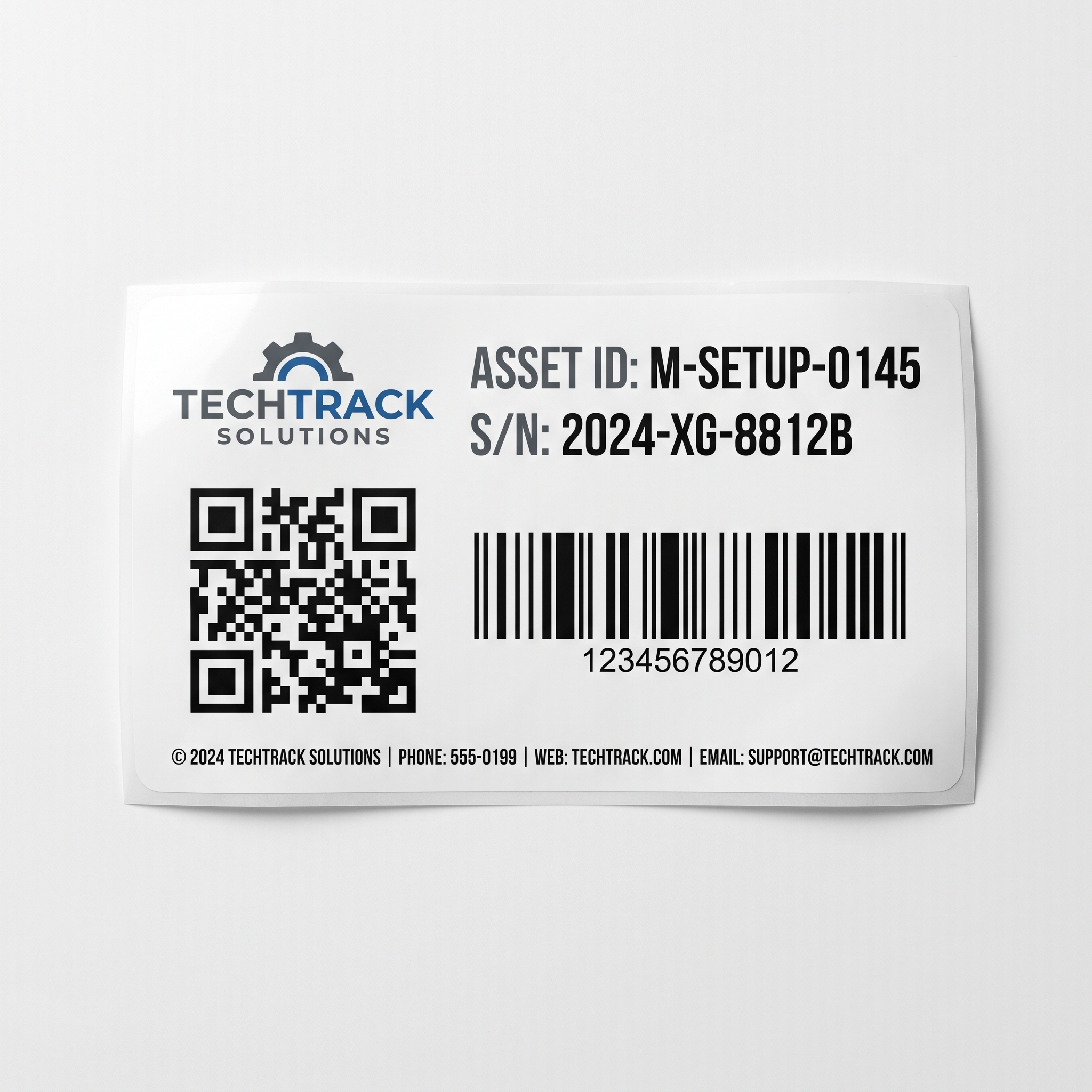 Machine Setup Guides close-up of a custom printed self-adhesive vinyl label sticker with clear readable product details