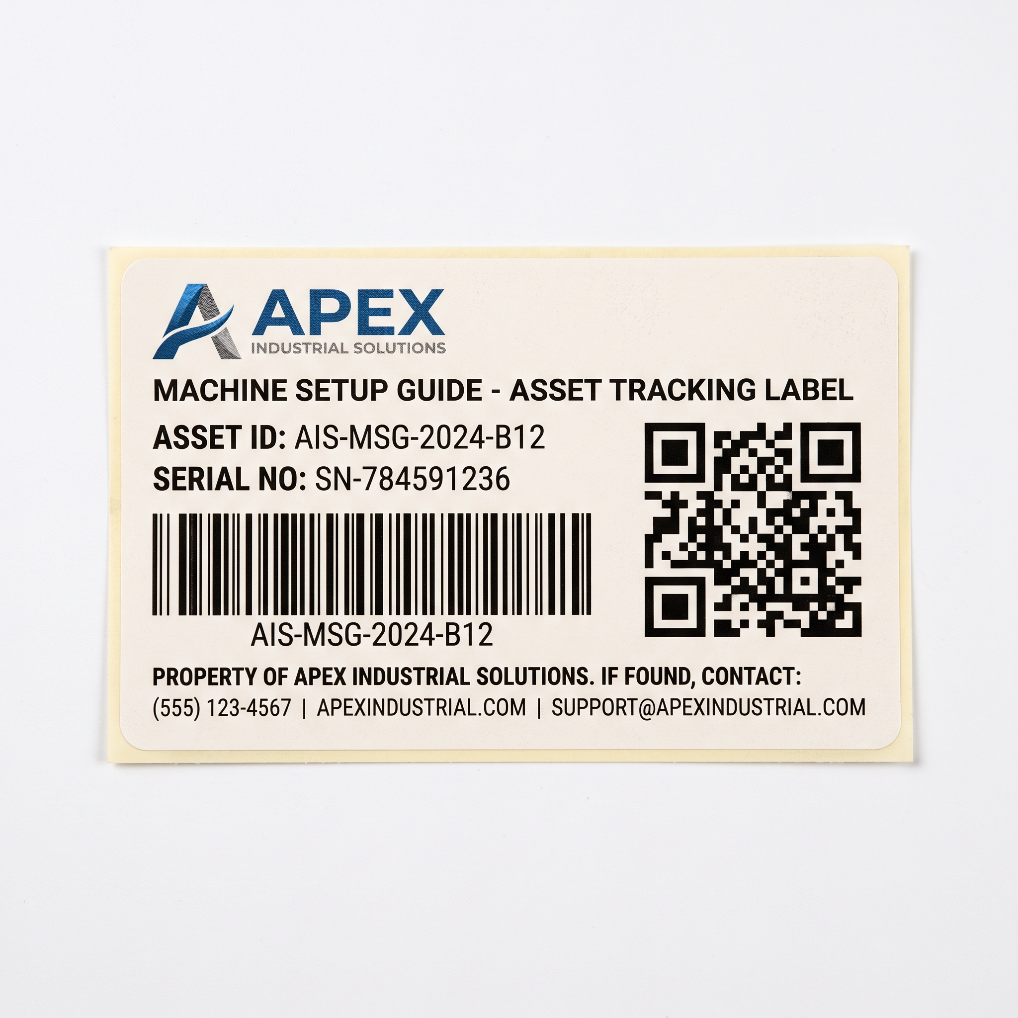 Machine Setup Guides custom printed self-adhesive vinyl label sticker with fictional branded design on a white background