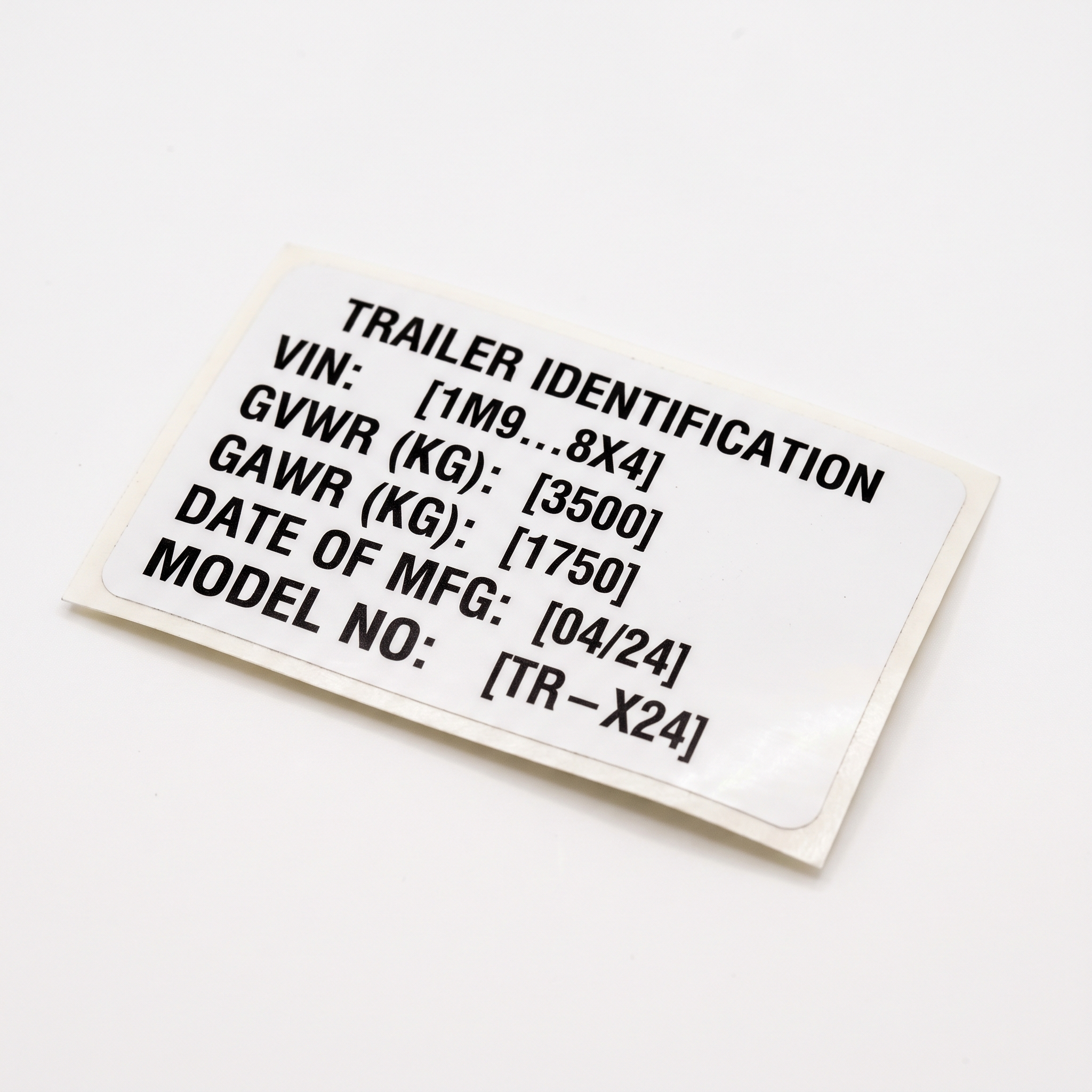 Trailer Identification Labels close-up of printed vinyl trailer identification label