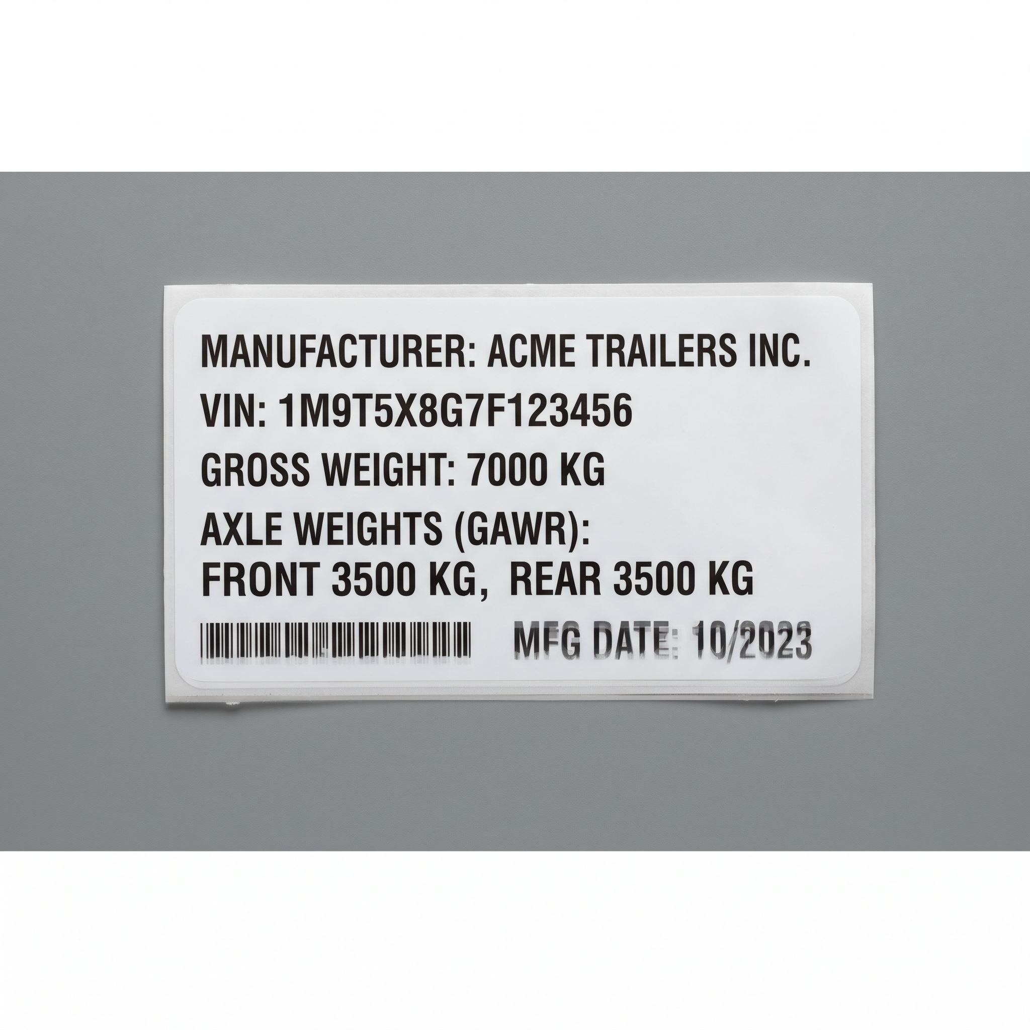 Trailer Identification Labels vinyl sticker style main image