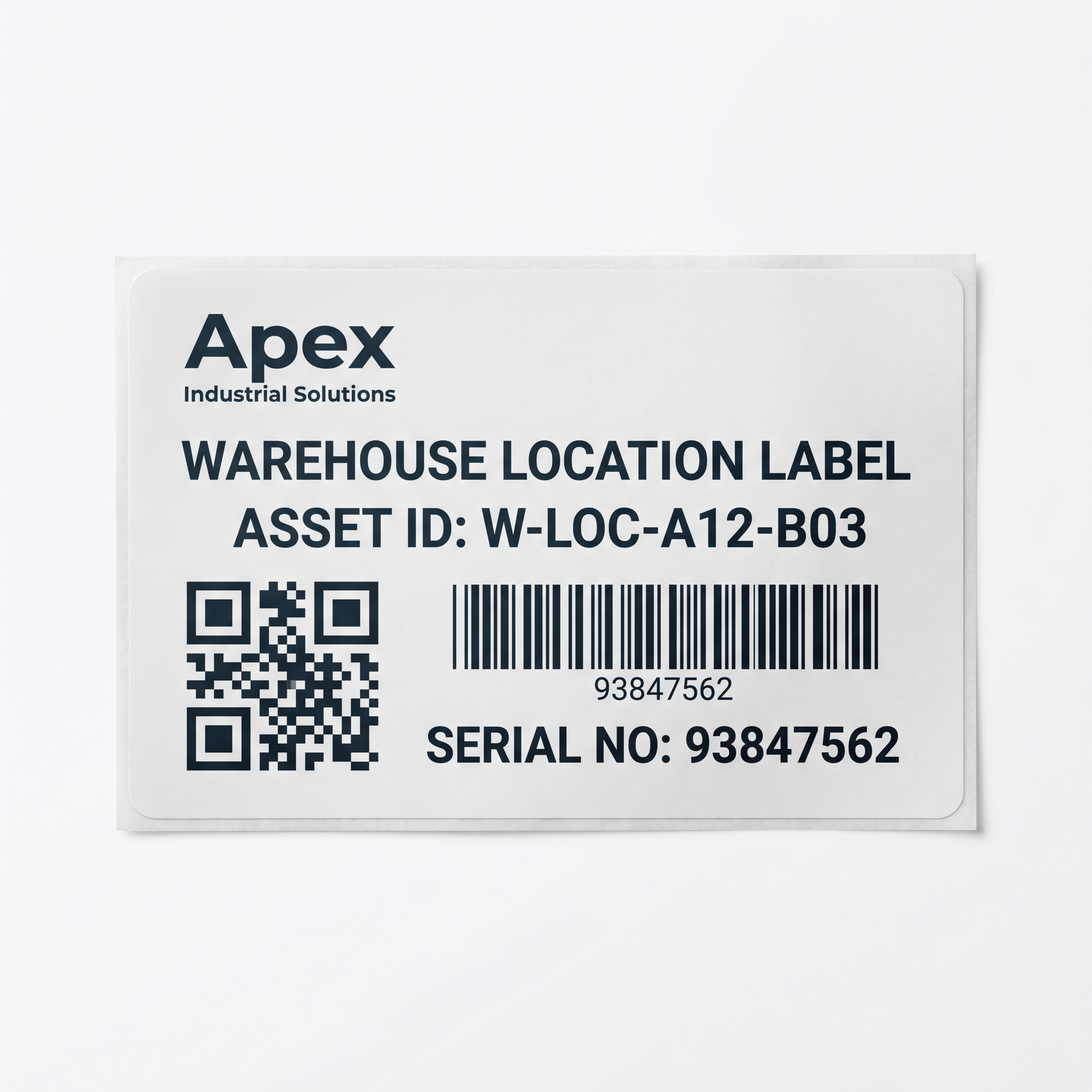 Warehouse Location Labels close-up of a custom printed self-adhesive vinyl label sticker with clear readable product details