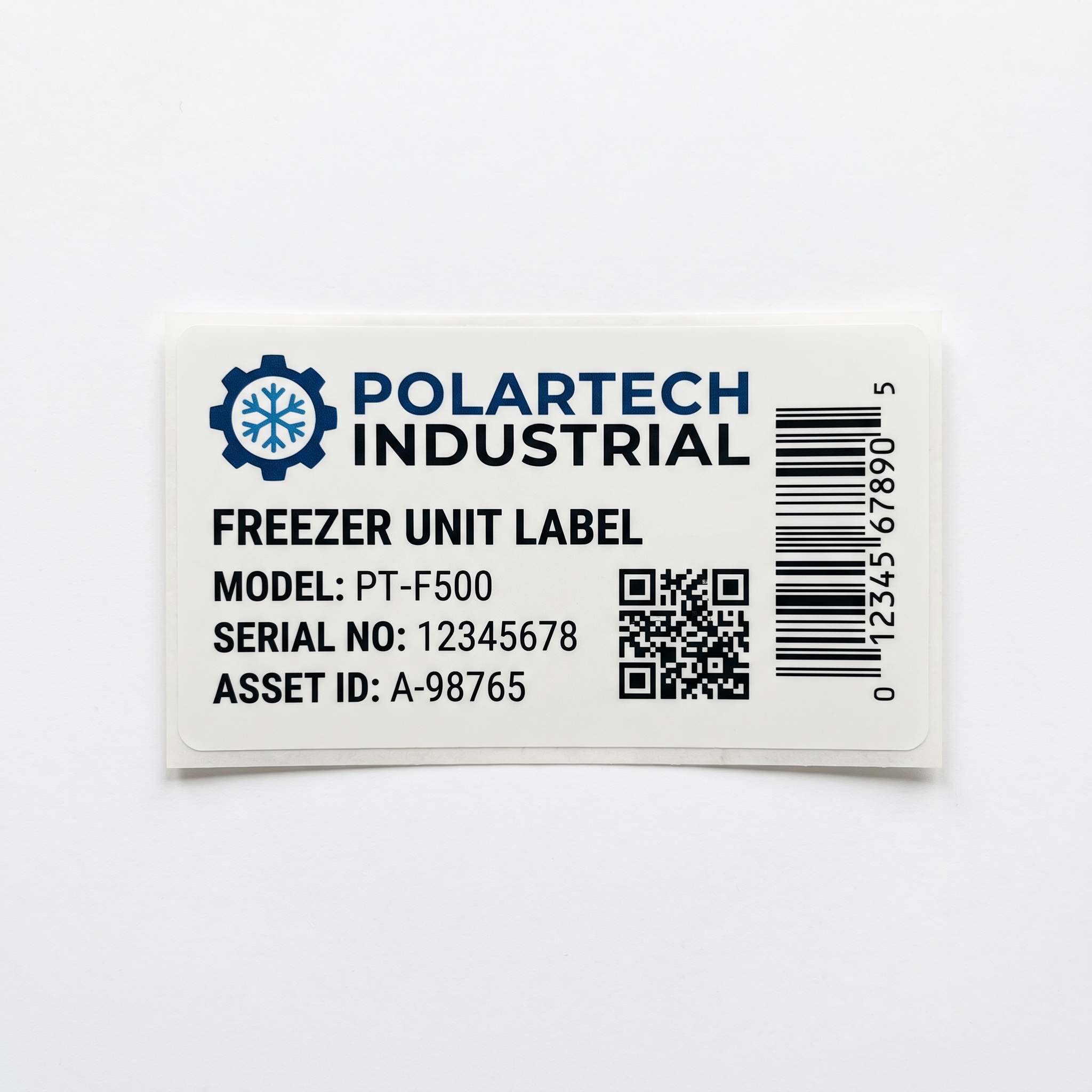 Custom Freezer Labels alternate custom printed self-adhesive vinyl label sticker example with fictional company branding