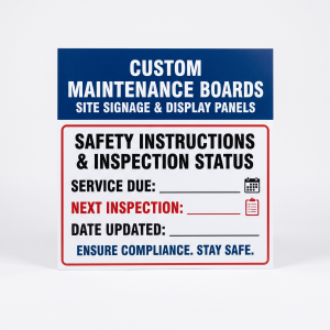 Custom Maintenance Boards custom rigid printed sign board with fictional branded design on a white background