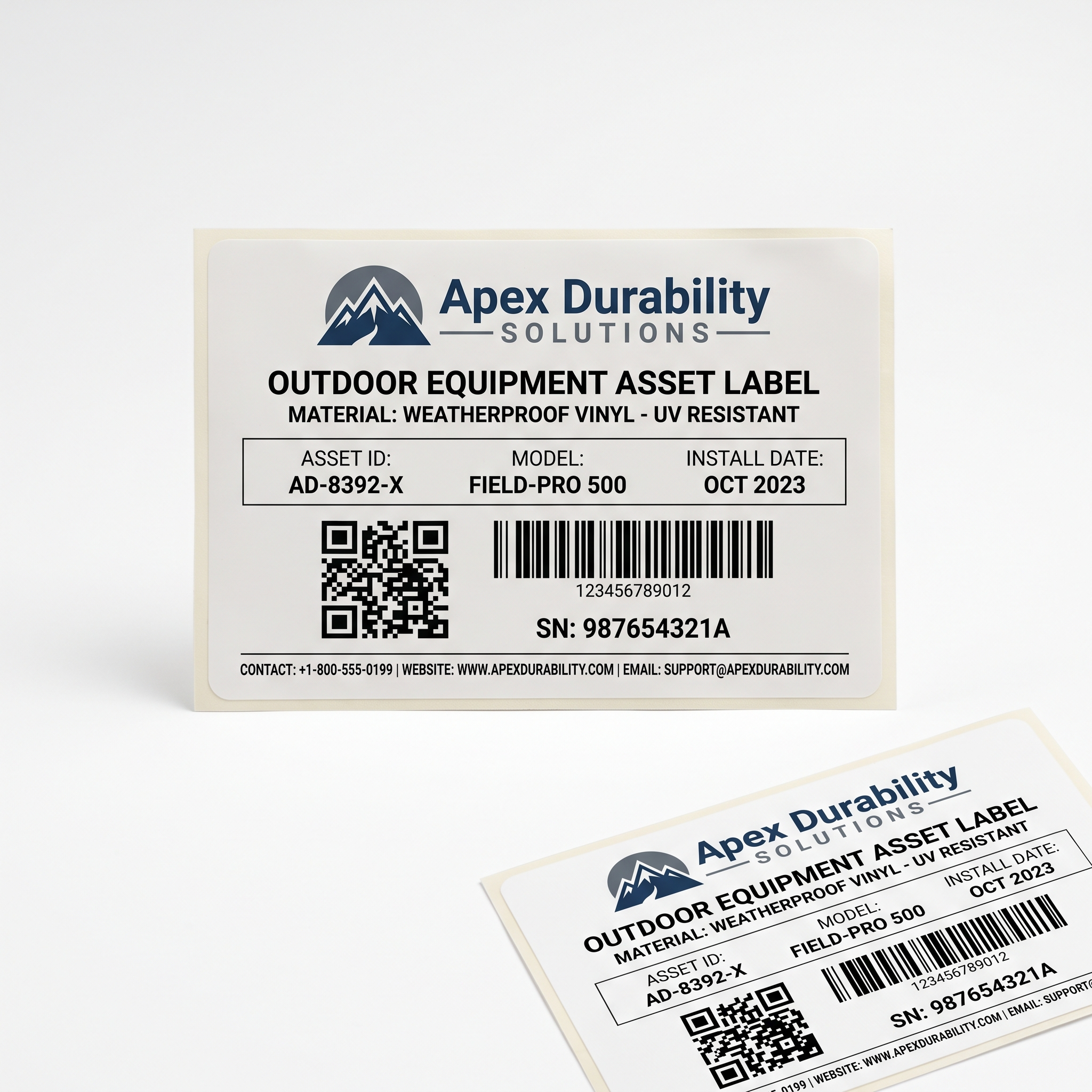 Custom Outdoor Labels sample branded printed self-adhesive vinyl label sticker showing a standard layout variation