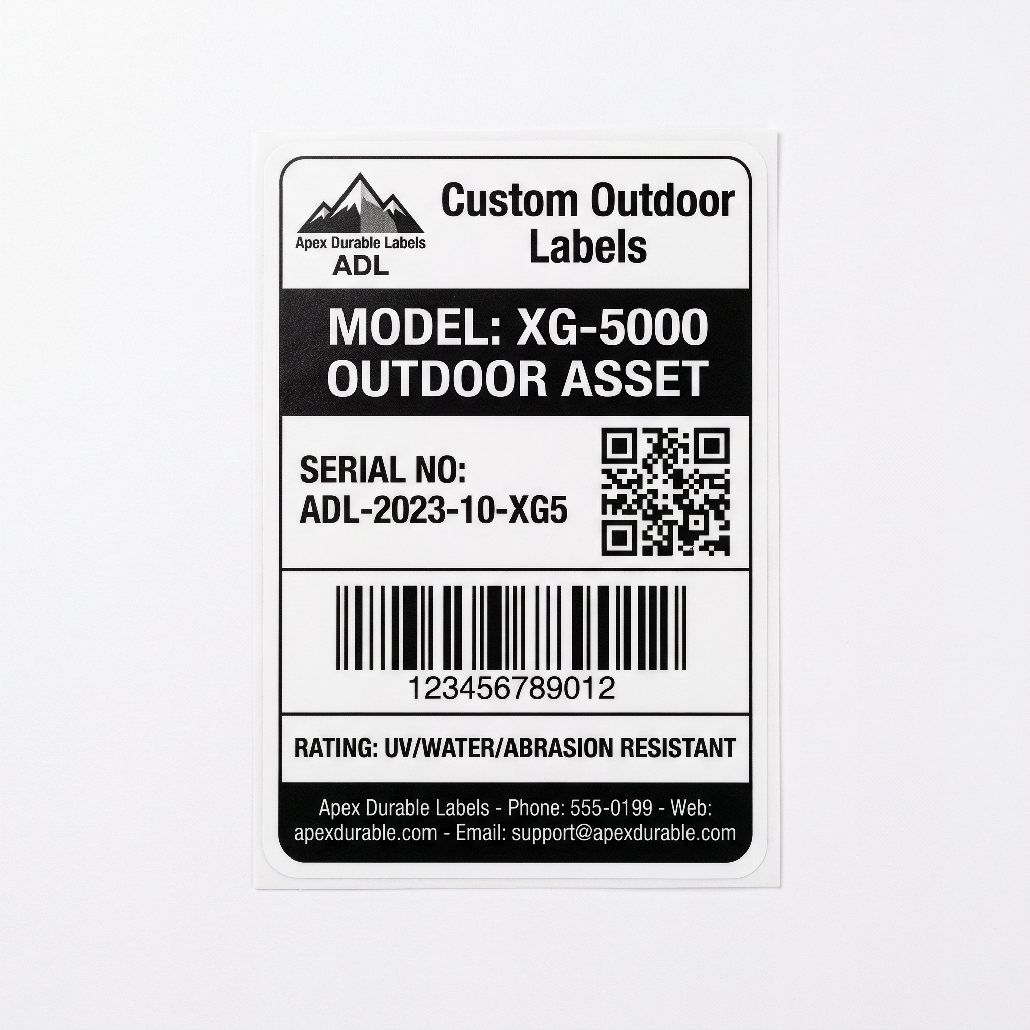 Custom Outdoor Labels close-up of a custom printed self-adhesive vinyl label sticker with clear readable product details