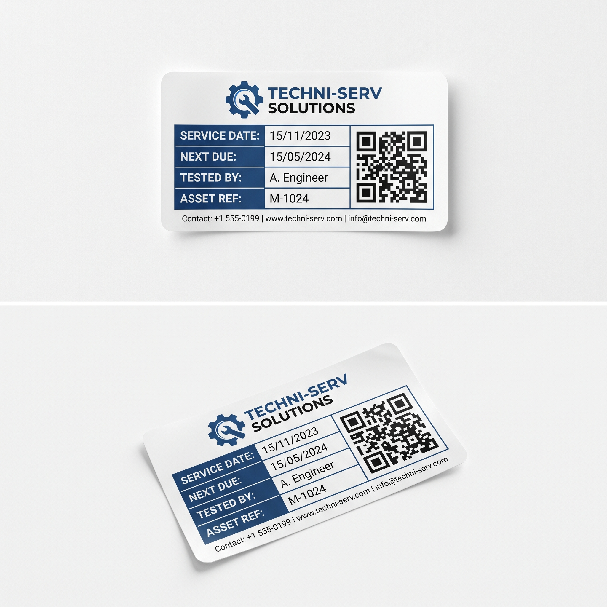 QR Code Service Stickers sample branded printed self-adhesive vinyl label sticker showing a standard layout variation