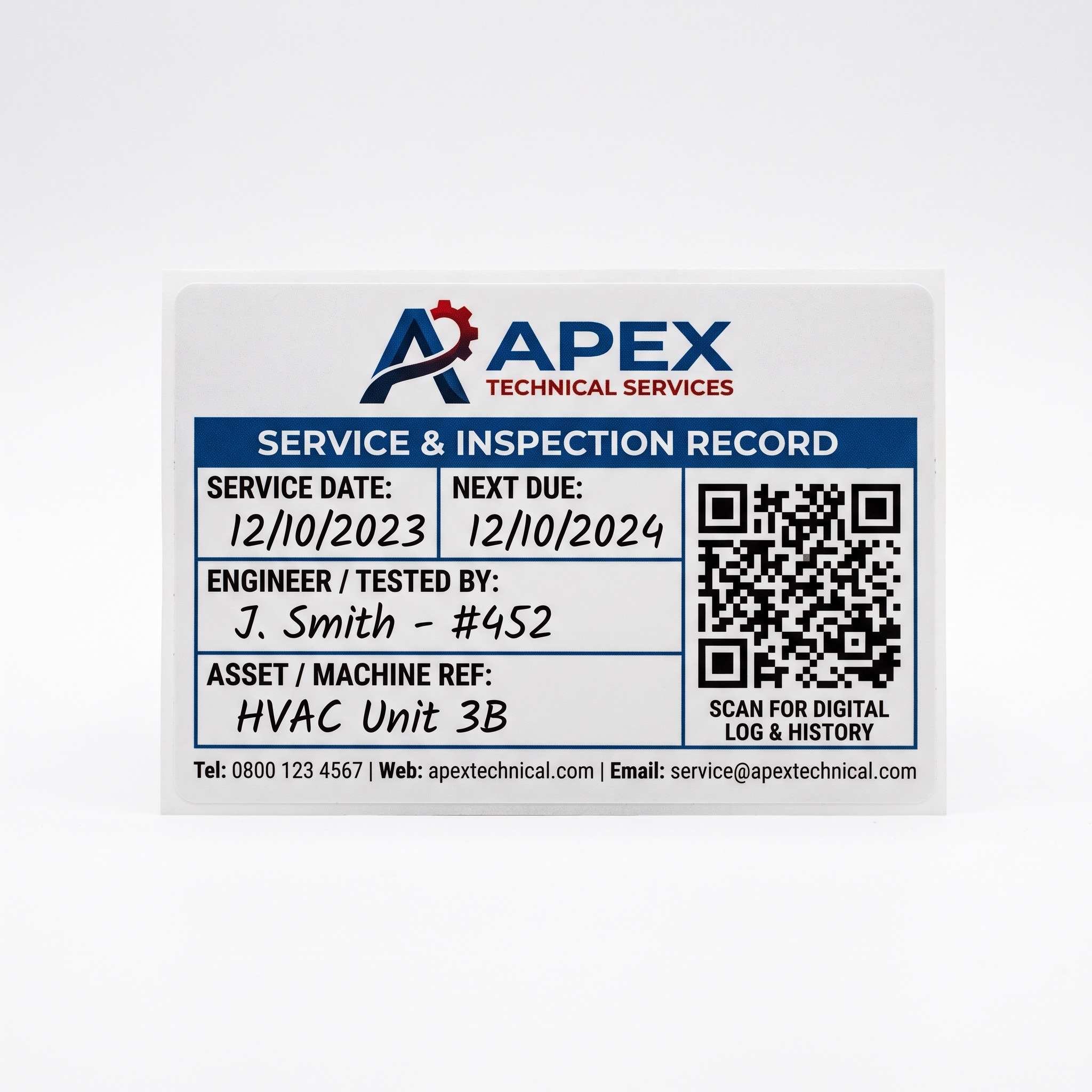 QR Code Service Stickers alternate custom printed self-adhesive vinyl label sticker example with fictional company branding