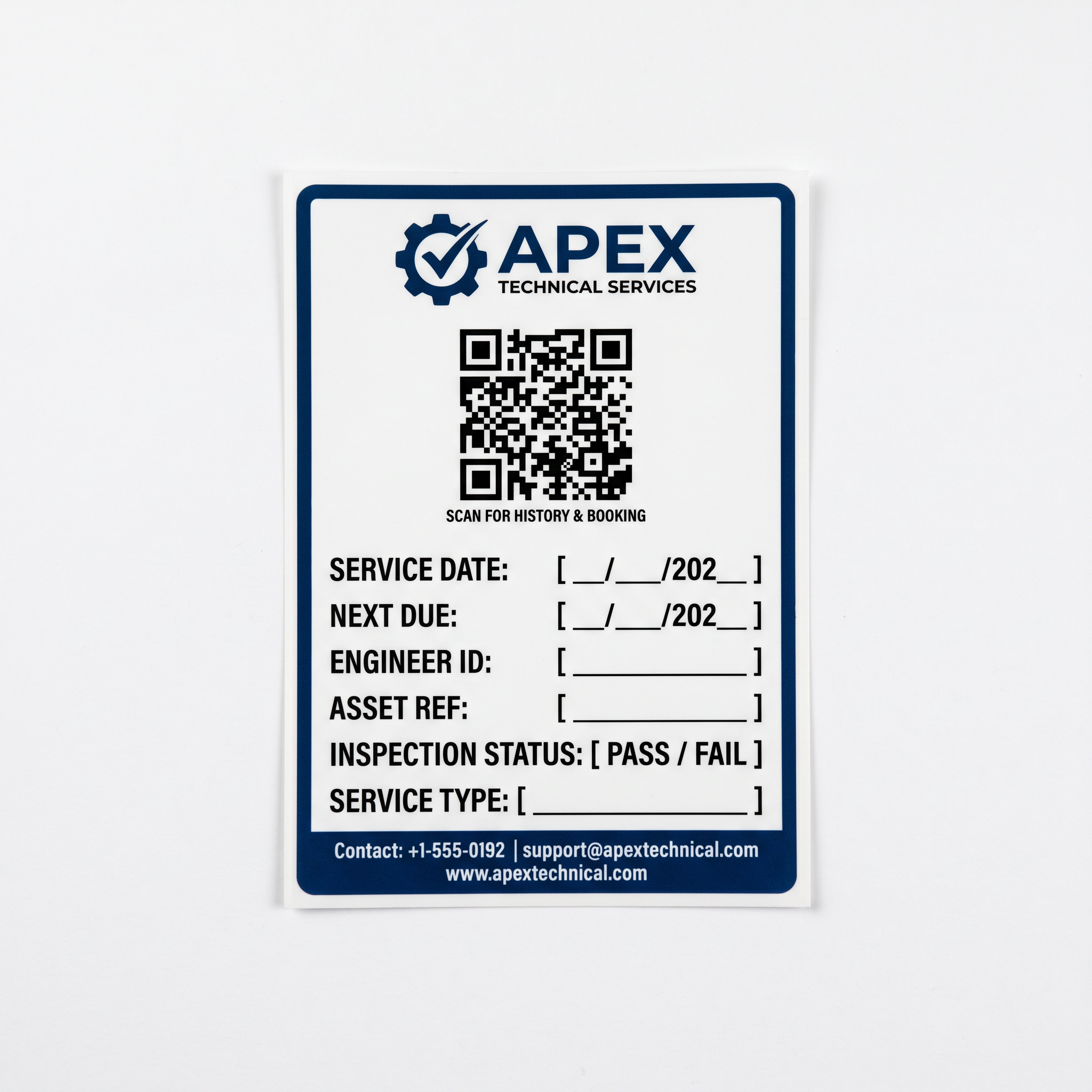 QR Code Service Stickers custom printed self-adhesive vinyl label sticker with fictional branded design on a white background